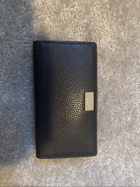 kate spade Black Leather Bi-Fold Wallet with Gold Accent